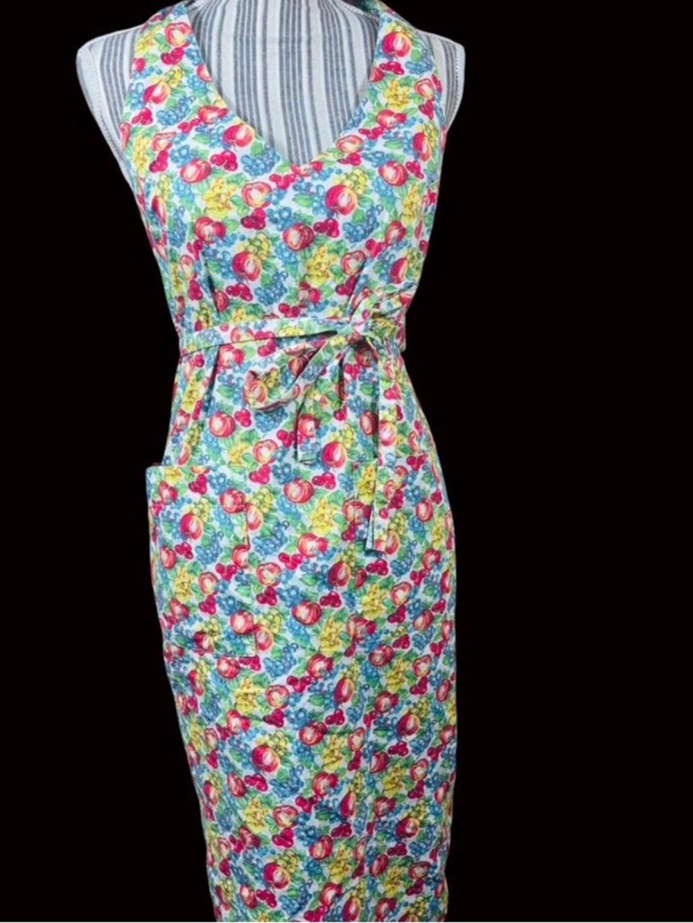 Adorable vintage all over fruit print halter wrap dress